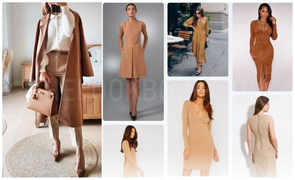 Camel Color Dresses With Shoe Accessories