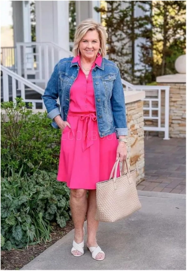 Pink Dress With Denim Jacket 60 Year Old Woman Outfit Shelookbook Is A Women’s Platform