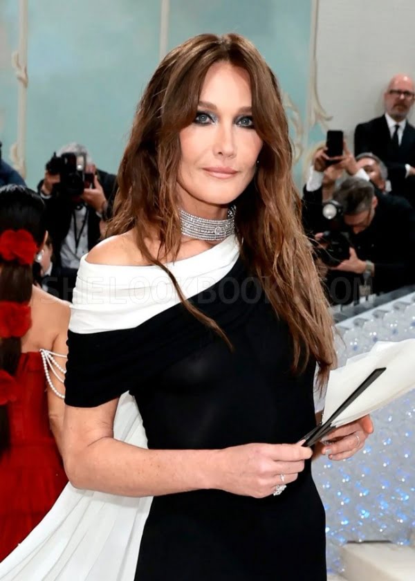 Carla Bruni Puts On Gala In Black And White Veil Dress