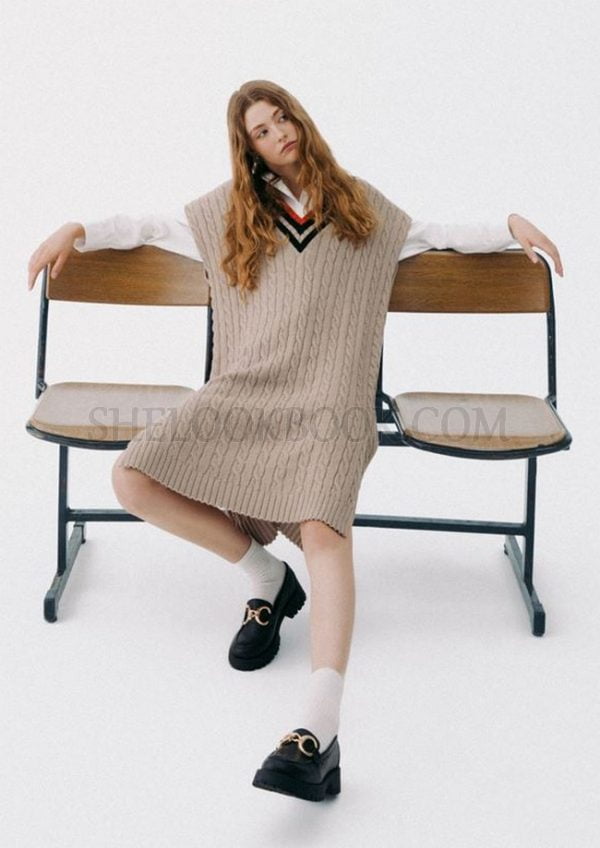 Knitwear Dress With Stripe Loafers White Shirt