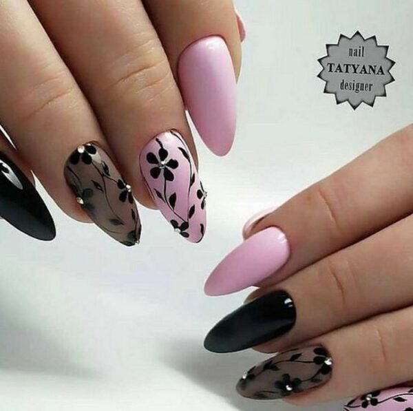 Black-Flowers-On-A-Pink-Background-3D-Flowers-Nail-Art-2552741-9068201