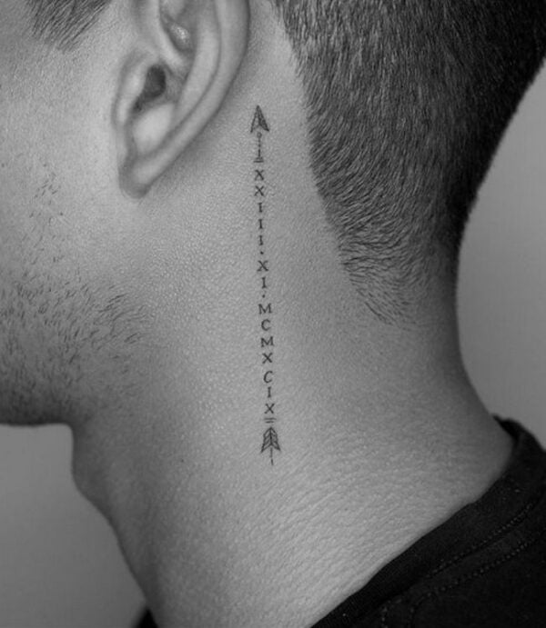 Men'S Neck Tattoo, Minimalist-Neck-Tattoo-For-Men-With-Numbered-Arrow-1355752-9355925