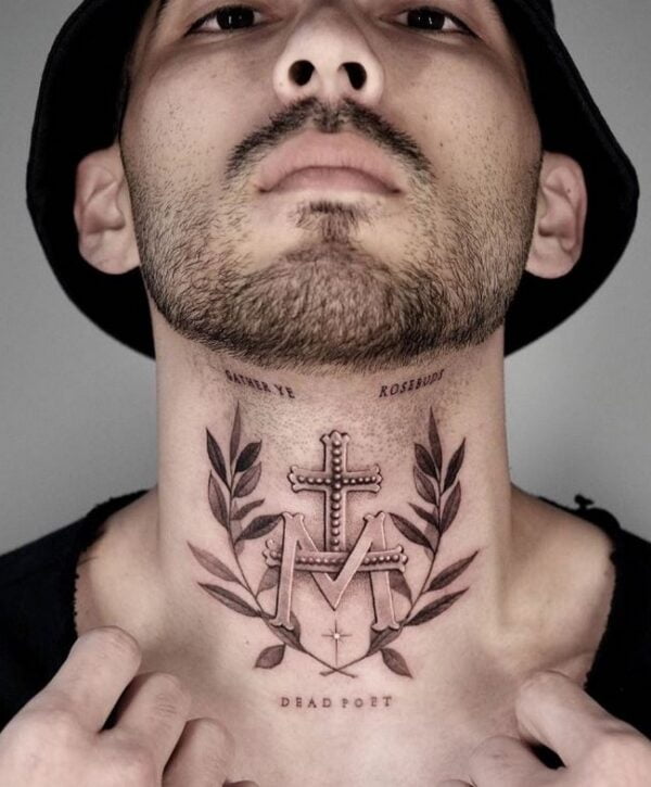 Neck-Tattoo-For-Men-Lettering-And-Laurel-Wreath-1757755-9939413