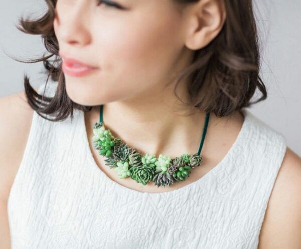 Succulent Plant Necklace Modern Bridal Jewelry