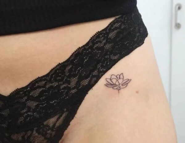 Abstract Minimalist Lotus Flower Tattoo On Groin