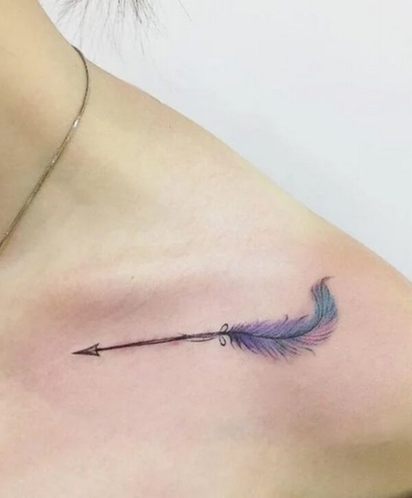 Colorful Arrow With Feather Tattoo