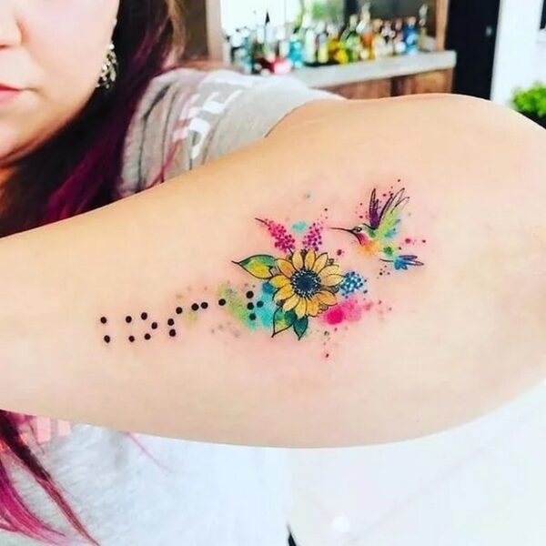 Hummingbird And Flower Tattoo.