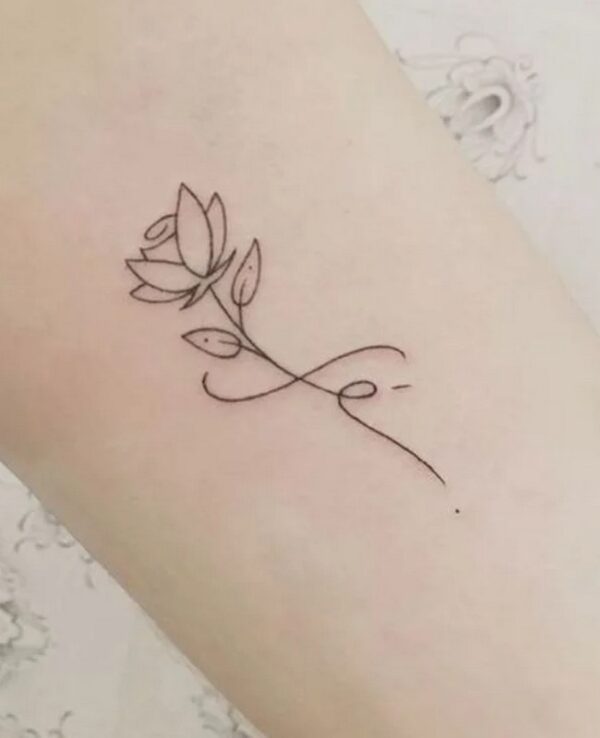 Minimalist Woman Tattoo Rose Fine Line