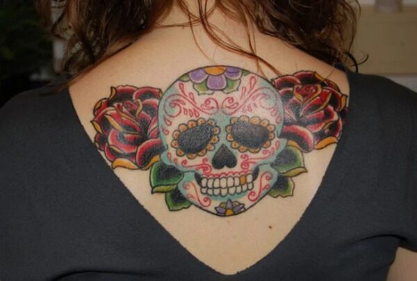 Old School Skull And Rose Tattoo