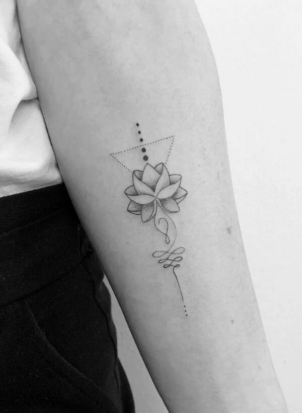 Ornamental Lotus Flower And Triangle Tattoo