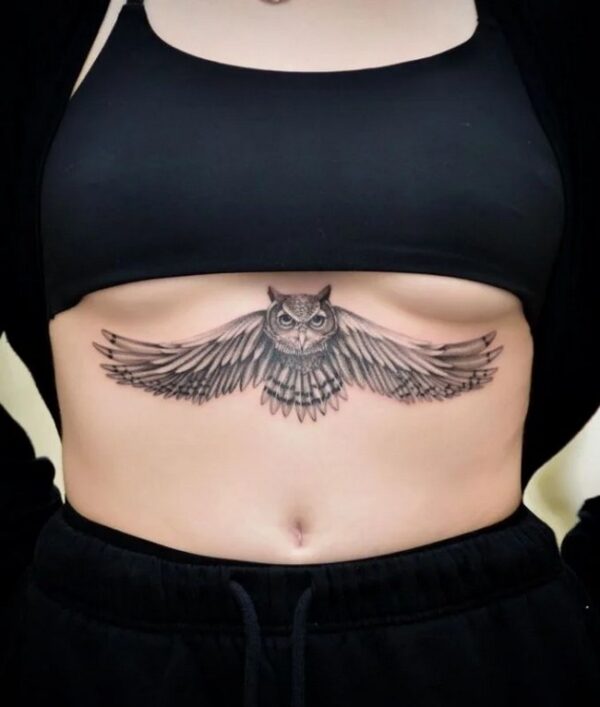 Owl Bird Tattoo For Women Under Chest