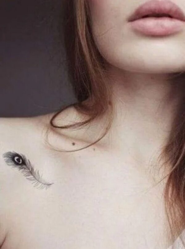 Peacock Feather Tattoo On Collarbone