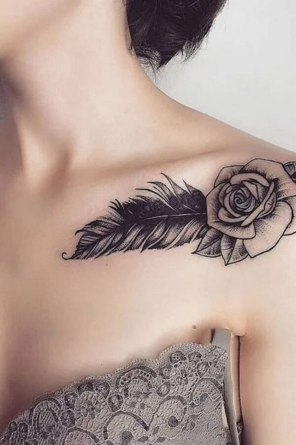 Rose &Amp; Feather Tattoo