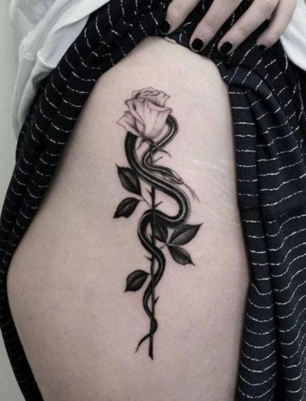 Snake Tattoo Around A Rose