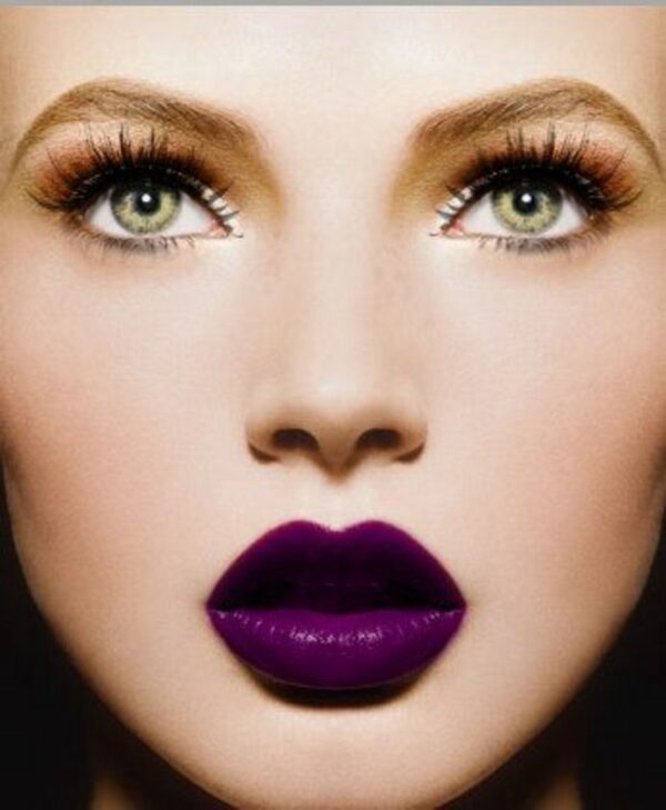 Blue Green Eye Makeup Intense Color Purple Lipstick