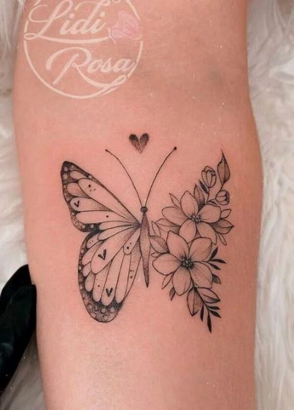 Butterfly And Flowers Tattoo