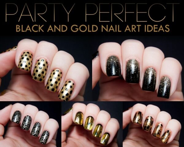 Nail Manicure Idea Black Varnish Gold Varnish Design Trend Beauty