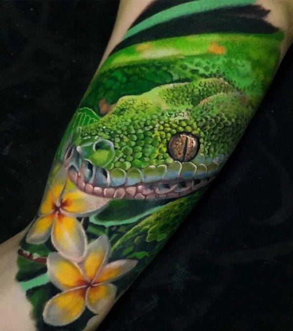 Realistic Green Snake Tattoo